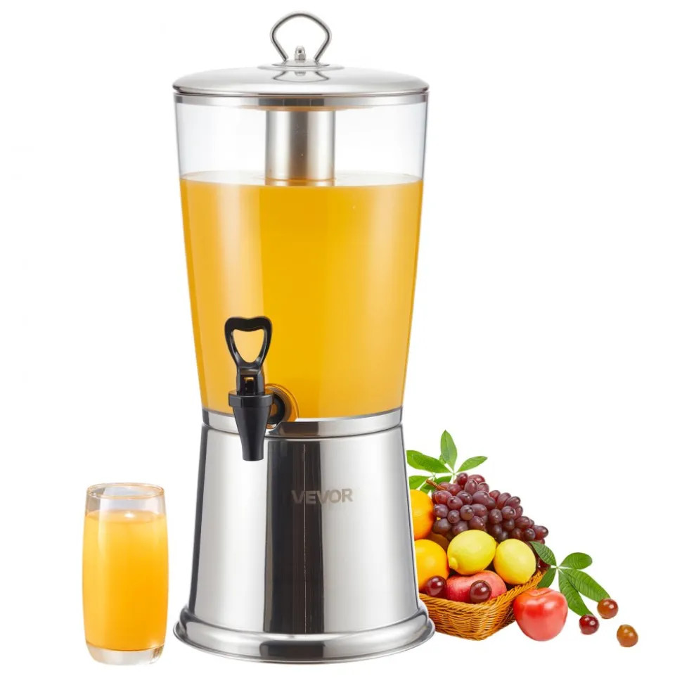VEVOR Beverage Dispenser, 2.1 Gallon Drink Dispenser for Parties, Stainless Steel + Plastic Juice Dispensers with Spigot Ice Chamber, Iced Tea Lemonade Juice Water Dispensers, for Restaurants, Hotels