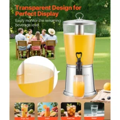 VEVOR Beverage Dispenser, 2.1 Gallon Drink Dispenser for Parties, Stainless Steel + Plastic Juice Dispensers with Spigot Ice Chamber, Iced Tea Lemonade Juice Water Dispensers, for Restaurants, Hotels