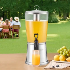 VEVOR Beverage Dispenser, 2.1 Gallon Drink Dispenser for Parties, Stainless Steel + Plastic Juice Dispensers with Spigot Ice Chamber, Iced Tea Lemonade Juice Water Dispensers, for Restaurants, Hotels