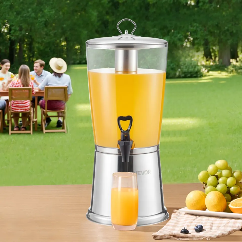 VEVOR Beverage Dispenser, 2.1 Gallon Drink Dispenser for Parties, Stainless Steel + Plastic Juice Dispensers with Spigot Ice Chamber, Iced Tea Lemonade Juice Water Dispensers, for Restaurants, Hotels