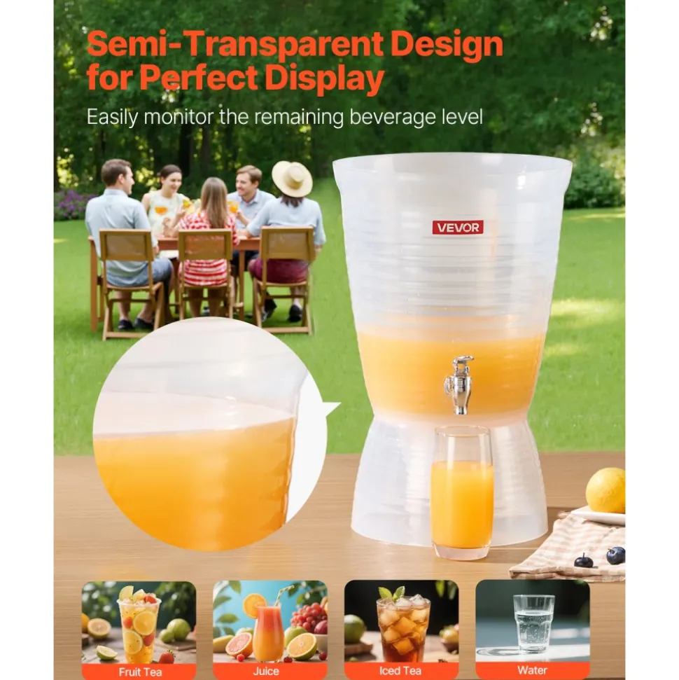 VEVOR Beverage Dispenser, 2.64 Gallon Drink Dispenser for Parties, Plastic Juice Dispensers with Spigot Ice Chamber, Iced Tea Lemonade Juice Water Dispensers, for Restaurants, Hotels, Parties