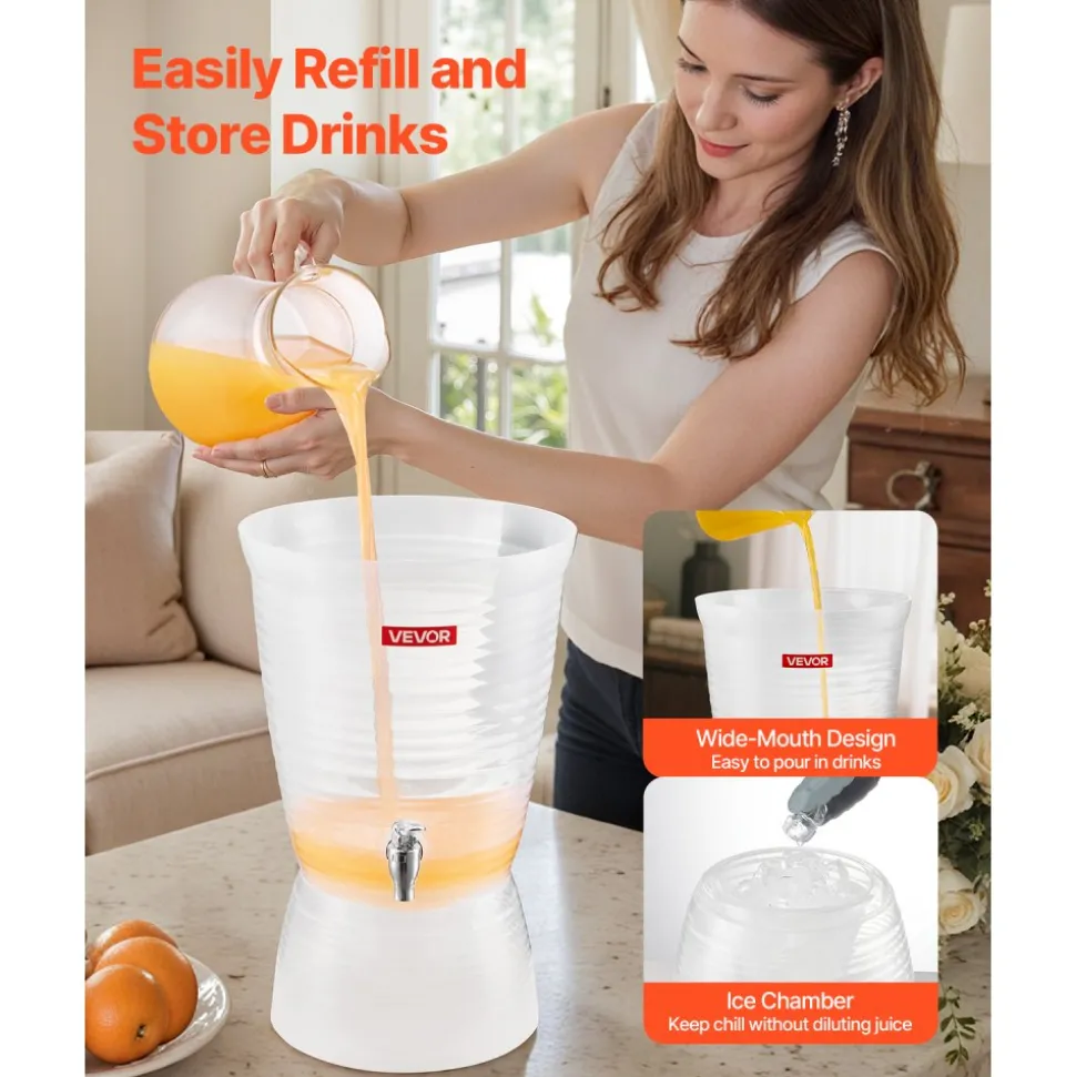 VEVOR Beverage Dispenser, 2.64 Gallon Drink Dispenser for Parties, Plastic Juice Dispensers with Spigot Ice Chamber, Iced Tea Lemonade Juice Water Dispensers, for Restaurants, Hotels, Parties