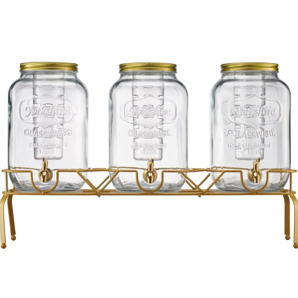 VEVOR Beverage Dispenser, 3 Pack 2 Gallon Drink Dispensers for Parties, Glass Juice Dispenser with Metal Stand, Stainless Steel Spigot, Infuser, Iced Tea Lemonade Juice Water Dispensers for Parties