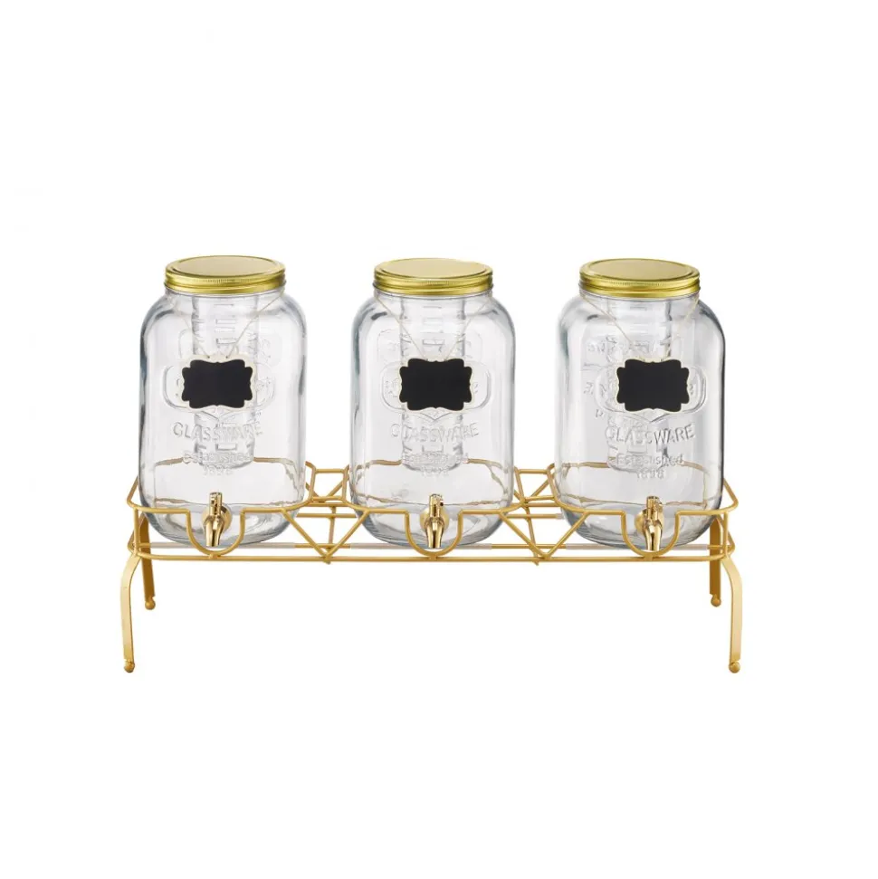 VEVOR Beverage Dispenser, 3 Pack 2 Gallon Drink Dispensers for Parties, Glass Juice Dispenser with Metal Stand, Stainless Steel Spigot, Infuser, Iced Tea Lemonade Juice Water Dispensers for Parties