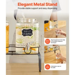 VEVOR Beverage Dispenser, 2 Pack 1.5 Gallon Drink Dispensers for Parties, Glass Juice Dispenser with Metal Stand, Stainless Steel Spigot, Iced Tea Lemonade Juice Water Dispensers for Parties