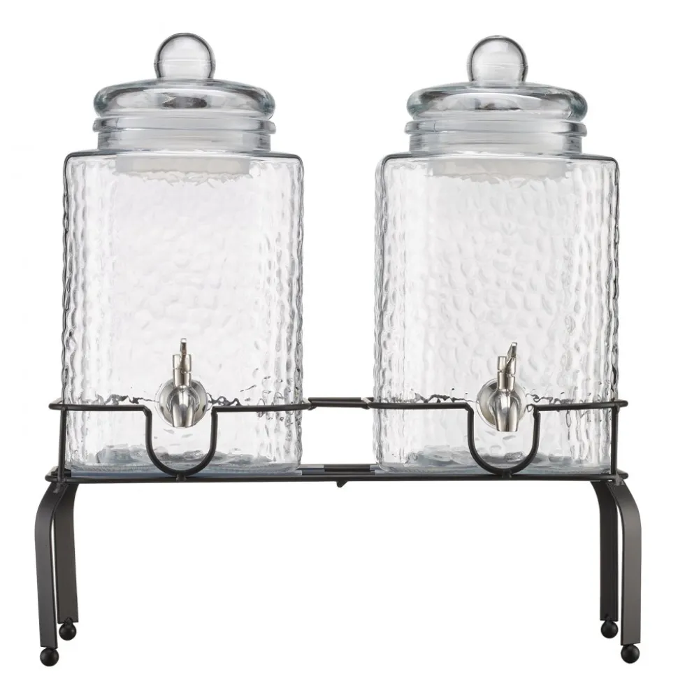 VEVOR Beverage Dispenser, 2 Pack 1.5 Gallon Drink Dispensers for Parties, Glass Juice Dispenser with Metal Stand, Stainless Steel Spigot, Iced Tea Lemonade Juice Water Dispensers for Parties