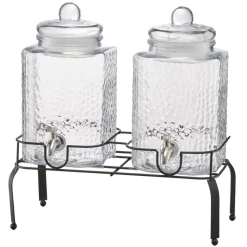 VEVOR Beverage Dispenser, 2 Pack 1.5 Gallon Drink Dispensers for Parties, Glass Juice Dispenser with Metal Stand, Stainless Steel Spigot, Iced Tea Lemonade Juice Water Dispensers for Parties