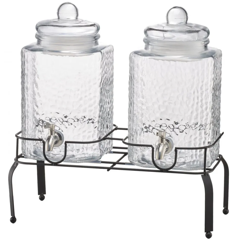 VEVOR Beverage Dispenser, 2 Pack 1.5 Gallon Drink Dispensers for Parties, Glass Juice Dispenser with Metal Stand, Stainless Steel Spigot, Iced Tea Lemonade Juice Water Dispensers for Parties