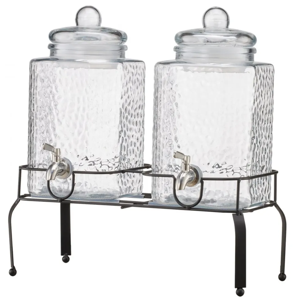 VEVOR Beverage Dispenser, 2 Pack 1.5 Gallon Drink Dispensers for Parties, Glass Juice Dispenser with Metal Stand, Stainless Steel Spigot, Iced Tea Lemonade Juice Water Dispensers for Parties