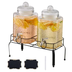 VEVOR Beverage Dispenser, 2 Pack 1.5 Gallon Drink Dispensers for Parties, Glass Juice Dispenser with Metal Stand, Stainless Steel Spigot, Iced Tea Lemonade Juice Water Dispensers for Parties