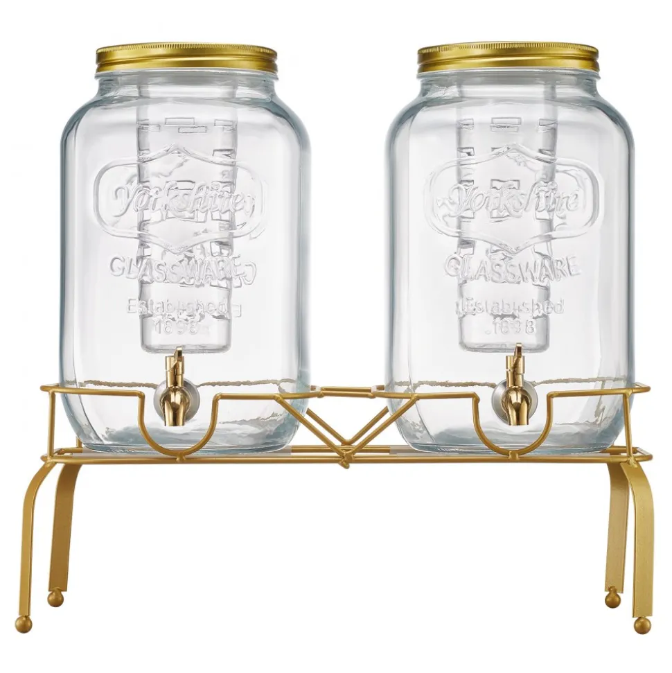 VEVOR Beverage Dispenser, 2 Pack 2 Gallon Drink Dispensers for Parties, Glass Juice Dispenser with Metal Stand, Stainless Steel Spigot, Infuser, Iced Tea Lemonade Juice Water Dispensers for Parties
