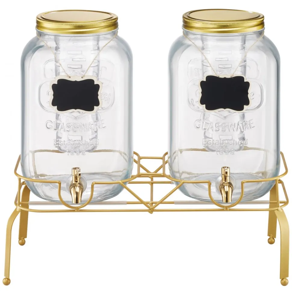 VEVOR Beverage Dispenser, 2 Pack 2 Gallon Drink Dispensers for Parties, Glass Juice Dispenser with Metal Stand, Stainless Steel Spigot, Infuser, Iced Tea Lemonade Juice Water Dispensers for Parties