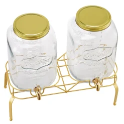 VEVOR Beverage Dispenser, 2 Pack 2 Gallon Drink Dispensers for Parties, Glass Juice Dispenser with Metal Stand, Stainless Steel Spigot, Infuser, Iced Tea Lemonade Juice Water Dispensers for Parties
