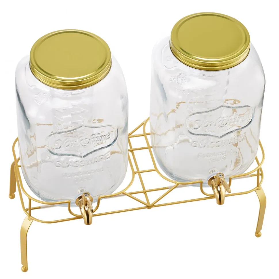 VEVOR Beverage Dispenser, 2 Pack 2 Gallon Drink Dispensers for Parties, Glass Juice Dispenser with Metal Stand, Stainless Steel Spigot, Infuser, Iced Tea Lemonade Juice Water Dispensers for Parties