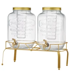 VEVOR Beverage Dispenser, 2 Pack 2 Gallon Drink Dispensers for Parties, Glass Juice Dispenser with Metal Stand, Stainless Steel Spigot, Infuser, Iced Tea Lemonade Juice Water Dispensers for Parties