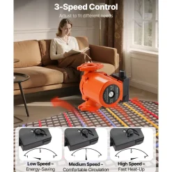 VEVOR 0011-BF4-J Cast Iron Circulator Pump, 33 GPM, AC 120V 33 ft Hot Water Recirculating Circulation Pump, 1-1/4 in Flange Connection, 3-Speed Adjustment, Quiet Operation, for Home Heating System
