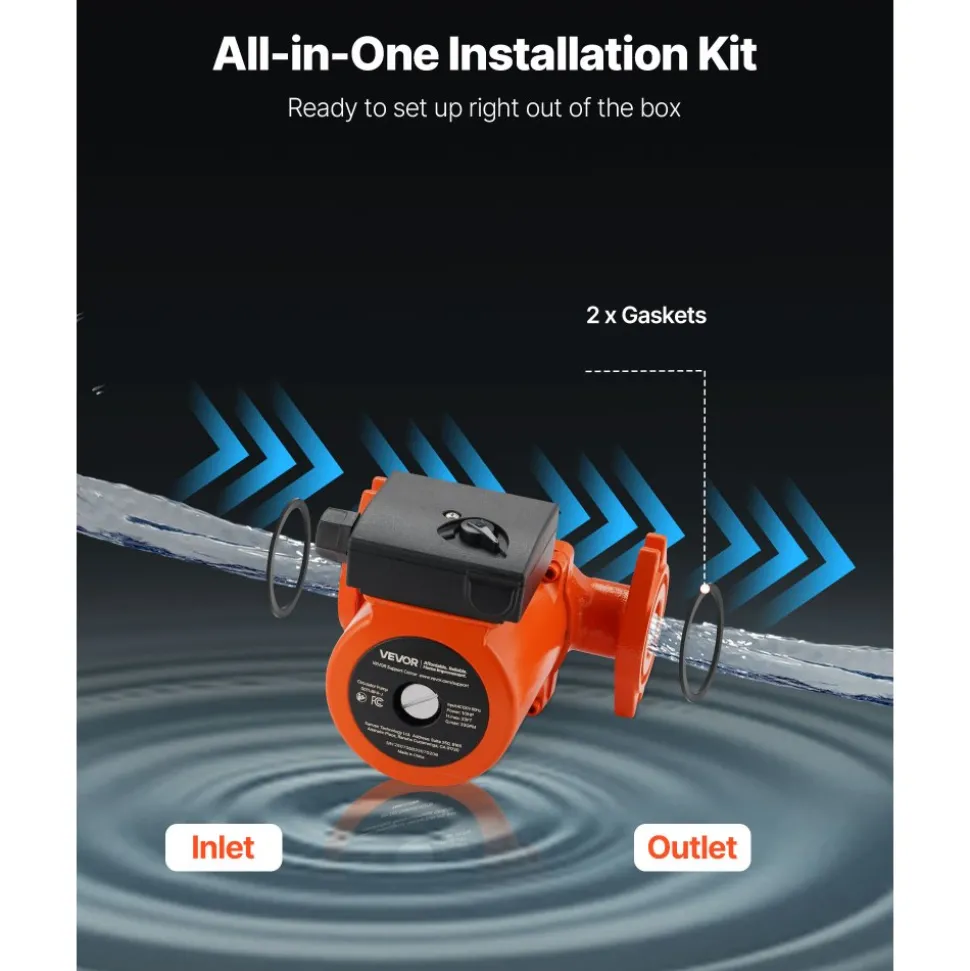 VEVOR 0011-BF4-J Cast Iron Circulator Pump, 33 GPM, AC 120V 33 ft Hot Water Recirculating Circulation Pump, 1-1/4 in Flange Connection, 3-Speed Adjustment, Quiet Operation, for Home Heating System