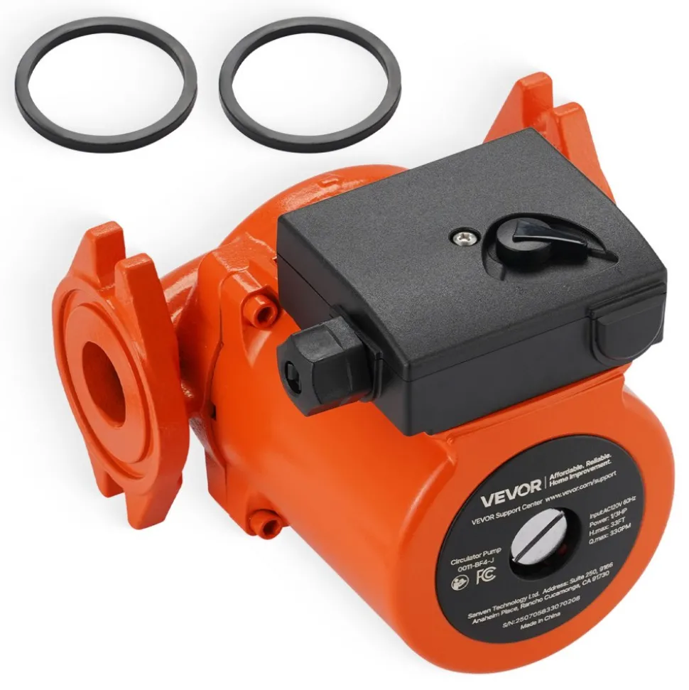 VEVOR 0011-BF4-J Cast Iron Circulator Pump, 33 GPM, AC 120V 33 ft Hot Water Recirculating Circulation Pump, 1-1/4 in Flange Connection, 3-Speed Adjustment, Quiet Operation, for Home Heating System