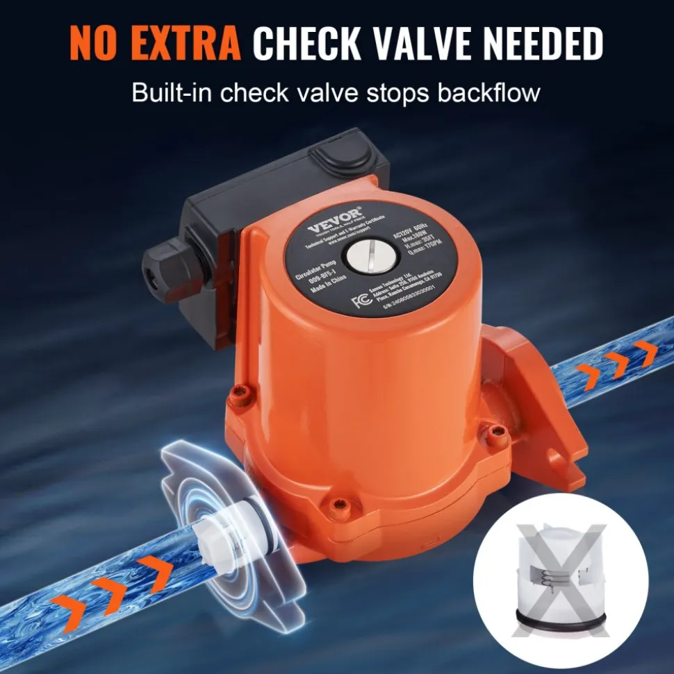 VEVOR 009-BF5-J Hot Water Recirculating Pump, 110V, 180W 10 GPM Hot Water Circulation Pump, 3/4" NPT Flange 3-Speed Circulator Pump, Quiet Operation Circulator Pump for Home Water Heater System