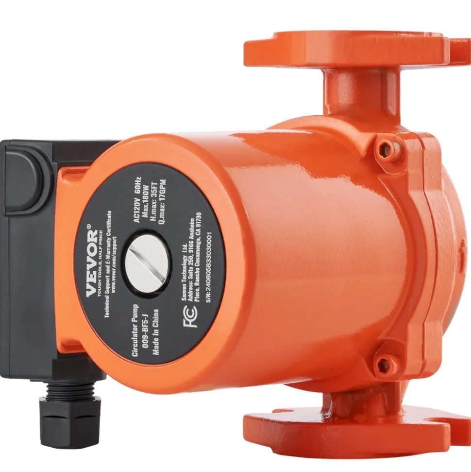 VEVOR 009-BF5-J Hot Water Recirculating Pump, 110V, 180W 10 GPM Hot Water Circulation Pump, 3/4" NPT Flange 3-Speed Circulator Pump, Quiet Operation Circulator Pump for Home Water Heater System