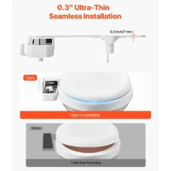 VEVOR Bidet Attachment for Toilet, 0.3" Ultra Thin Bidet Toilet Seat Attachment - Dual Retractable Nozzles, Adjustable Water Pressure, Non-Electric Cold Water Sprayer for Front Rear Water Wash, White