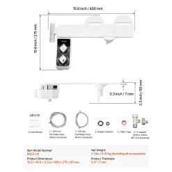 VEVOR Bidet Attachment for Toilet, Hot & Cold Non-Electric Water Sprayer - Dual Retractable Nozzles, Adjustable Water Pressure, 0.3’’ Ultra Thin Bidet Toilet Seat Attachment for Rear and Feminine Wash