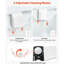 VEVOR Bidet Attachment for Toilet, Non-Electric Bidet Toilet Seat Attachment - Dual Retractable Nozzles, Adjustable Water Pressure,  Easily Installed Cold Water Sprayer for Rear Feminine Wash, White