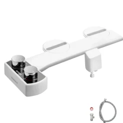VEVOR Bidet Attachment for Toilet, Non-Electric Bidet Toilet Seat Attachment - Dual Retractable Nozzles, Adjustable Water Pressure,  Easily Installed Cold Water Sprayer for Rear Feminine Wash, White