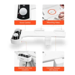 VEVOR Bidet Attachment for Toilet, Non-Electric Bidet Toilet Seat Attachment - Dual Retractable Nozzles, Adjustable Water Pressure,  Easily Installed Cold Water Sprayer for Rear Feminine Wash, White