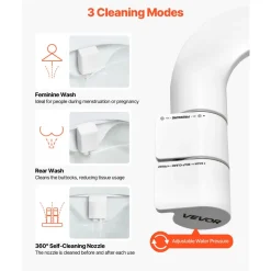 VEVOR Bidet Attachment for Toilet, Self-Cleaning Bidet Toilet Seat Attachment - Dual Retractable Nozzles, Adjustable Water Pressure, Easily Installed Cold Water Sprayer for Rear Feminine Wash, White