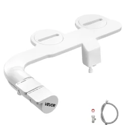 VEVOR Bidet Attachment for Toilet, Self-Cleaning Bidet Toilet Seat Attachment - Dual Retractable Nozzles, Adjustable Water Pressure, Easily Installed Cold Water Sprayer for Rear Feminine Wash, White