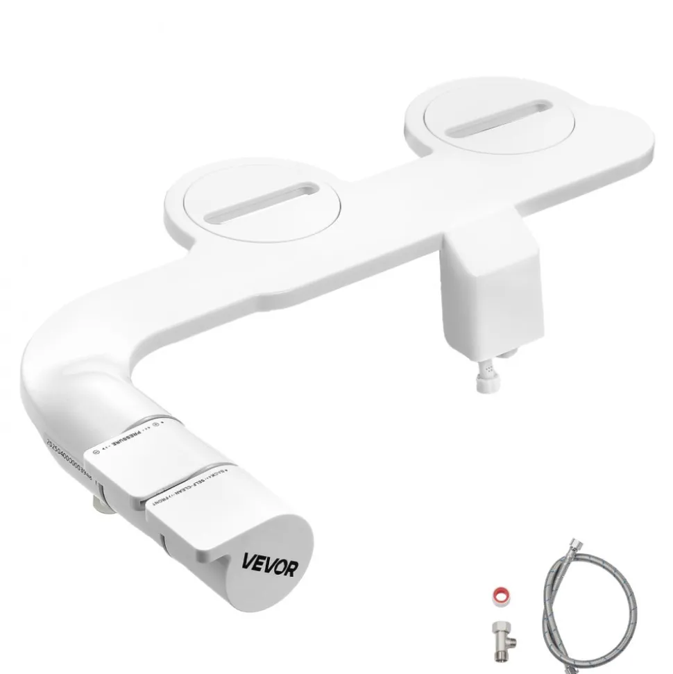 VEVOR Bidet Attachment for Toilet, Self-Cleaning Bidet Toilet Seat Attachment - Dual Retractable Nozzles, Adjustable Water Pressure, Easily Installed Cold Water Sprayer for Rear Feminine Wash, White