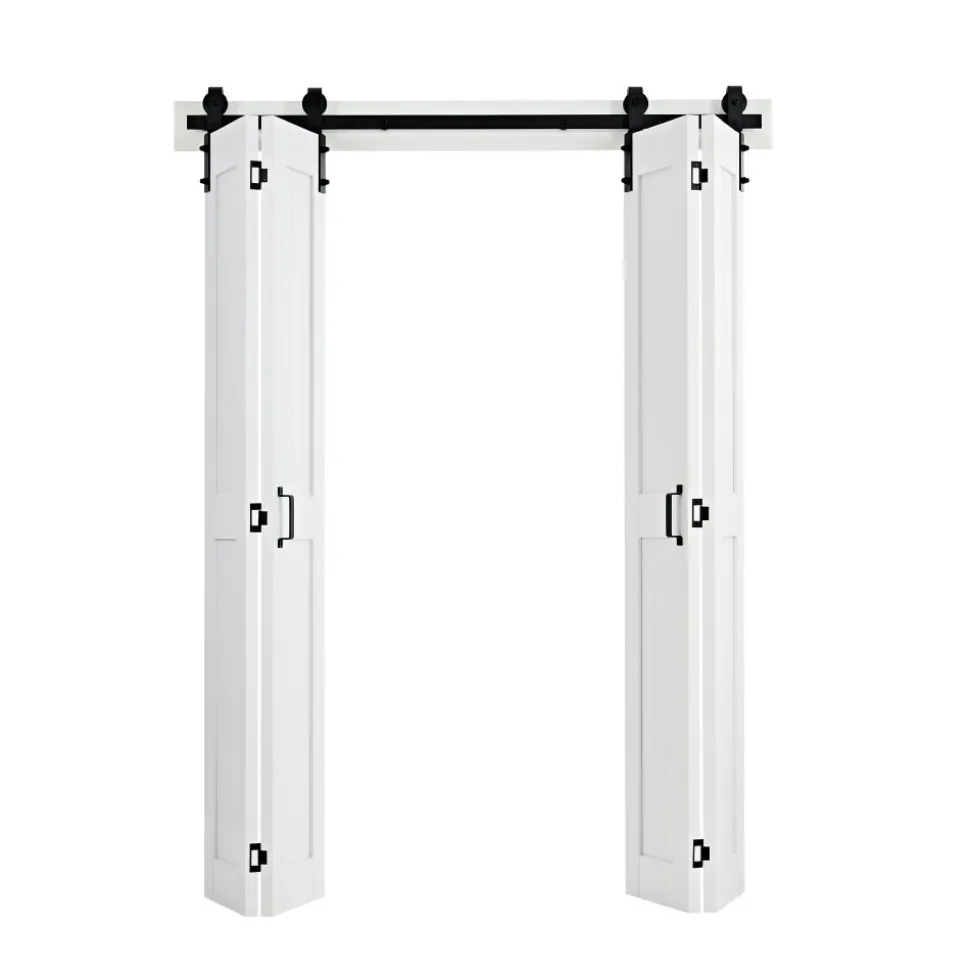 VEVOR Bifold Barn Door, 48" x 84", MDF Bi-Fold Sliding Closet Doors, Hardware Kit Included, H-Frame Space-Saving Design, Pre-Assembled Panels for Bedroom, Living Room, Wardrobe and Room Divider, White