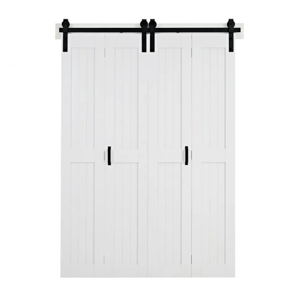 VEVOR Bifold Barn Door, 48" x 84", MDF Bi-Fold Sliding Closet Doors, Hardware Kit Included, H-Frame Space-Saving Design, Pre-Assembled Panels for Bedroom, Living Room, Wardrobe and Room Divider, White