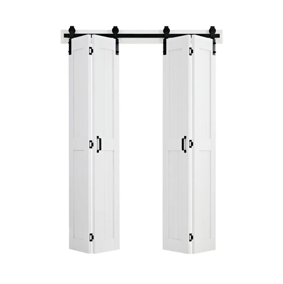 VEVOR Bifold Barn Door, 48" x 84", MDF Bi-Fold Sliding Closet Doors, Hardware Kit Included, H-Frame Space-Saving Design, Pre-Assembled Panels for Bedroom, Living Room, Wardrobe and Room Divider, White