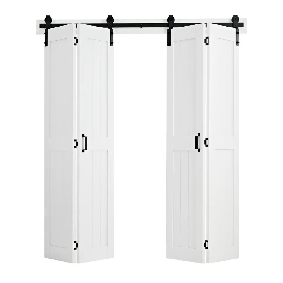 VEVOR Bifold Barn Door, 72" x 84", MDF Bi-Fold Sliding Closet Doors, Hardware Kit Included, H-Frame Space-Saving Design, Pre-Assembled Panels for Bedroom, Living Room, Wardrobe and Room Divider, White