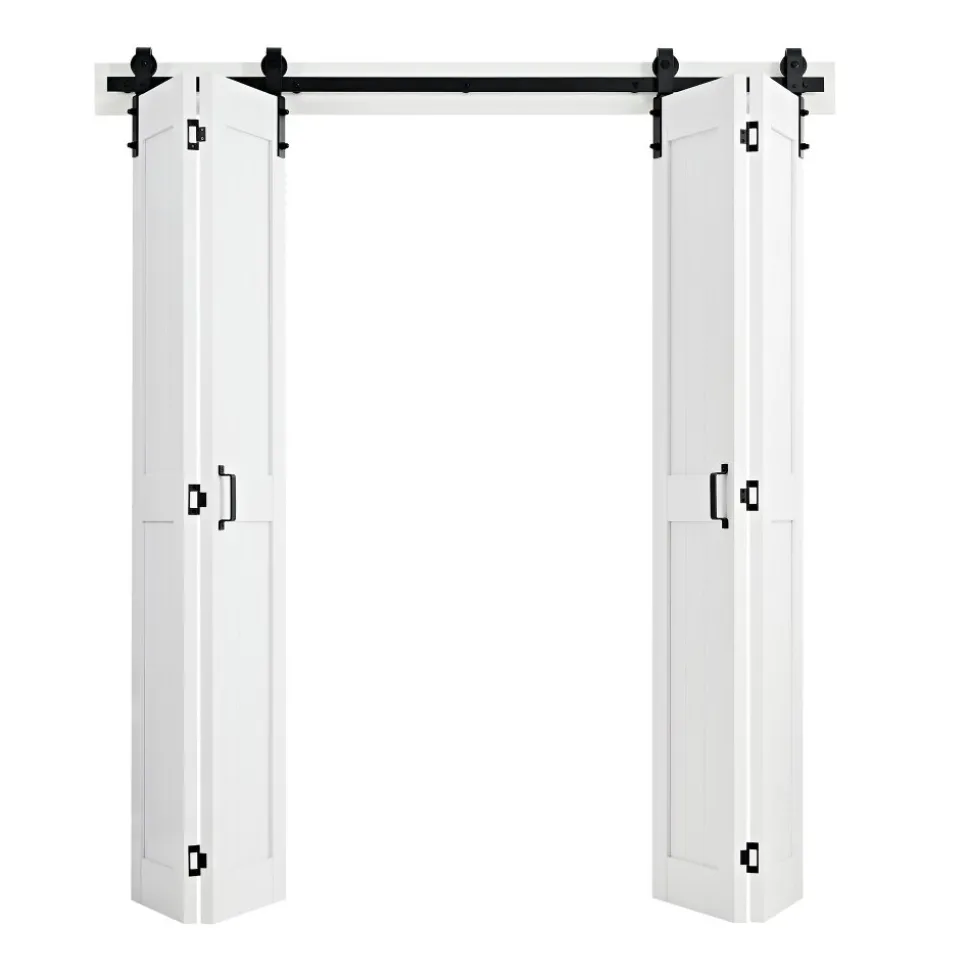 VEVOR Bifold Barn Door, 72" x 84", MDF Bi-Fold Sliding Closet Doors, Hardware Kit Included, H-Frame Space-Saving Design, Pre-Assembled Panels for Bedroom, Living Room, Wardrobe and Room Divider, White
