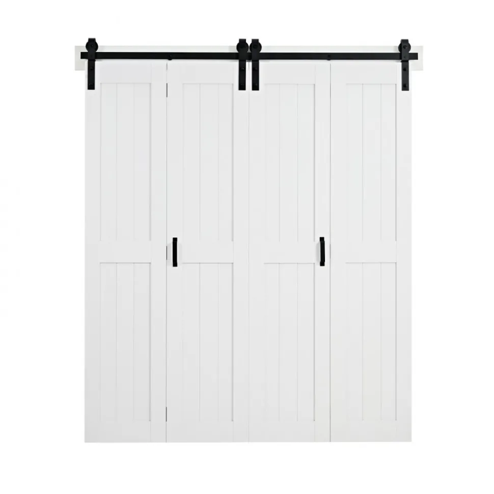 VEVOR Bifold Barn Door, 72" x 84", MDF Bi-Fold Sliding Closet Doors, Hardware Kit Included, H-Frame Space-Saving Design, Pre-Assembled Panels for Bedroom, Living Room, Wardrobe and Room Divider, White