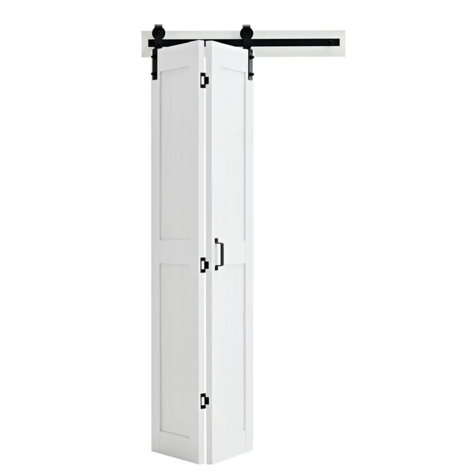 VEVOR Bifold Barn Door, 36" x 84", MDF Bi-Fold Sliding Closet Doors, Hardware Kit Included, H-Frame Space-Saving Design, Need to Assemble, for Bedroom, Living Room, Wardrobe and Room Divider, White