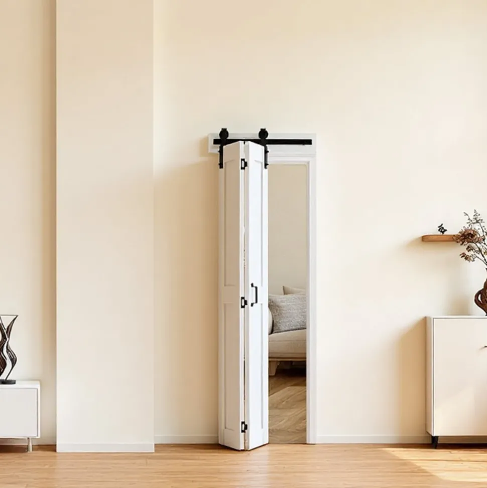 VEVOR Bifold Barn Door, 24" x 84", MDF Bi-Fold Sliding Closet Doors, Hardware Kit Included, H-Frame Space-Saving Design, Need to Assemble, for Bedroom, Living Room, Wardrobe and Room Divider, White