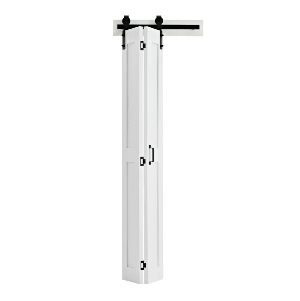 VEVOR Bifold Barn Door, 24" x 84", MDF Bi-Fold Sliding Closet Doors, Hardware Kit Included, H-Frame Space-Saving Design, Need to Assemble, for Bedroom, Living Room, Wardrobe and Room Divider, White
