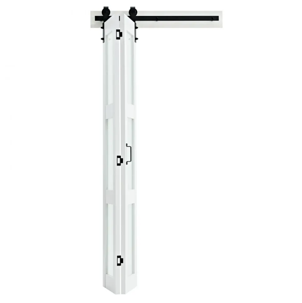 VEVOR Bifold Barn Door, 36" x 84", MDF with Tempered Glass Bi-Fold Sliding Closet Doors, Hardware Kit Included, Space-Saving Design, Pre-Assembled Panels for Bedroom, Living Room, Wardrobe, White