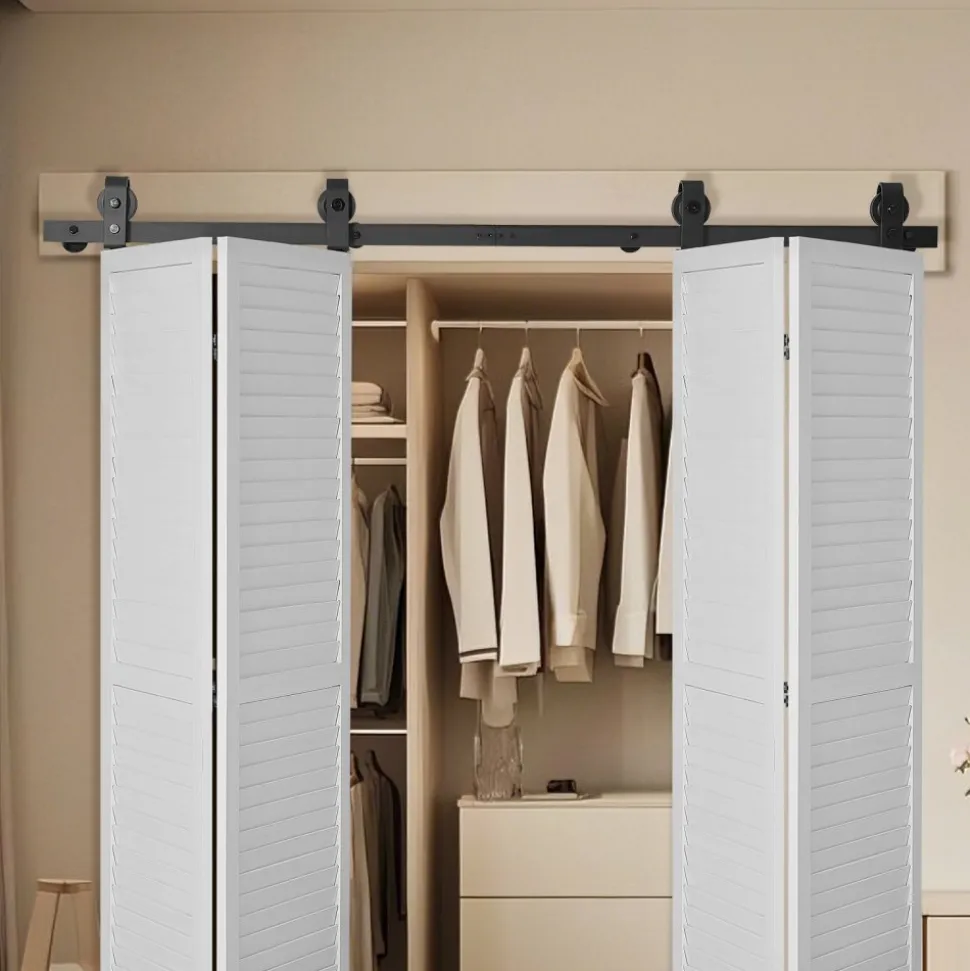 VEVOR Bi-Folding Sliding Barn Door Hardware Track Kit, 52" Top Mount Track Kit, Slide Smoothly & Quietly, Heavy Duty, Easy to Install, Suitable for Two 24" Closet Pantry Laundry Doors (Not Included)