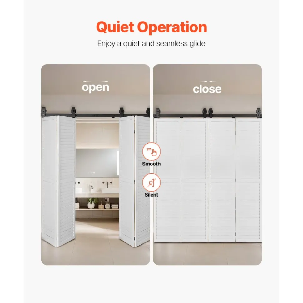 VEVOR Bi-Folding Sliding Barn Door Hardware Track Kit, 52" Top Mount Track Kit, Slide Smoothly & Quietly, Heavy Duty, Easy to Install, Suitable for Two 24" Closet Pantry Laundry Doors (Not Included)