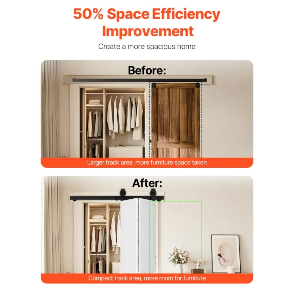 VEVOR Bi-Folding Sliding Barn Door Hardware Track Kit, 40" Top Mount Track Kit, Slide Smoothly & Quietly, Heavy Duty, Easy to Install, Suitable for Two 18" Closet Pantry Laundry Doors (Not Included)