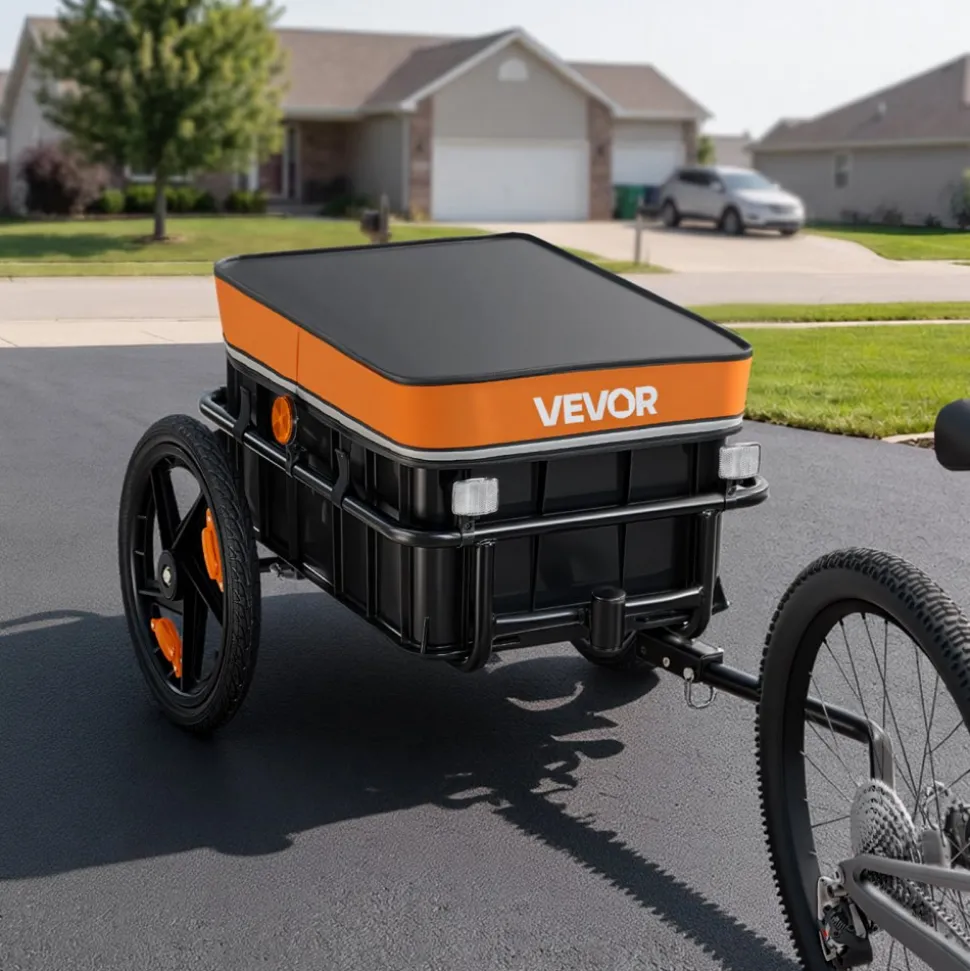 VEVOR Bike Cargo Trailer 100 lbs 2-in-1 Pushcart Heavy-Duty Bicycle Wagon, Cart with Waterproof Cover, 7 in & 16 in Wheels, Reflector, Carbon Steel Frame, Fits 22-28 in Bike Wheels, for Carrying Cargo