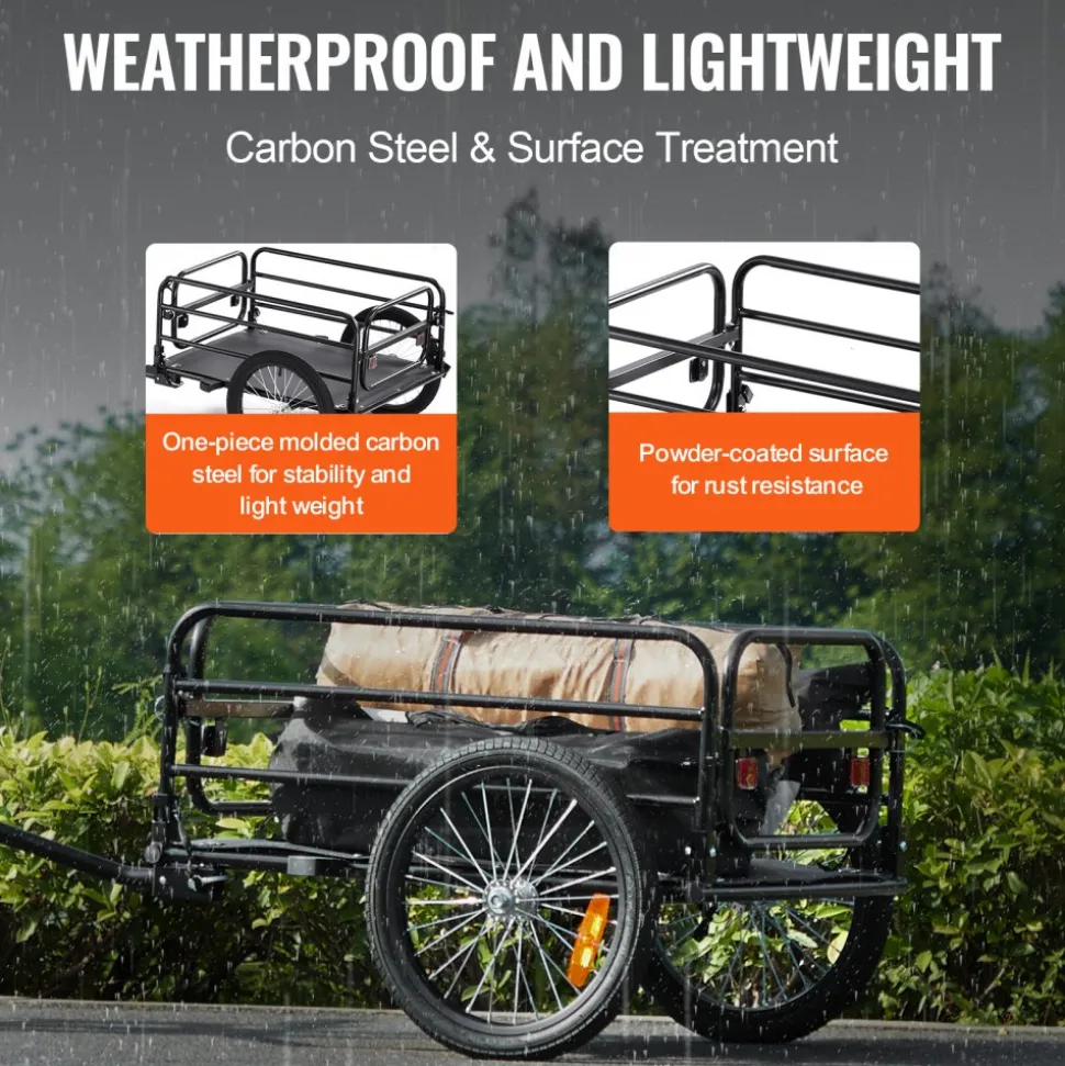 VEVOR Bike Cargo Trailer, 160 lbs Load Capacity, Heavy-Duty Bicycle Wagon Cart, Foldable Compact Storage & Quick Release with Universal Hitch, 16" Wheels, Safe Reflectors, Fits 22"-28" Bike Wheels
