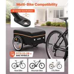VEVOR Bike Cargo Trailer 130 lbs Load Heavy-Duty Bicycle Wagon Cart Folding, Foldable Compact Storage with Waterproof Cover, 20-Inch Wheels, Reflectors, Carbon Steel Frame, Fits 22-28 in Bike Wheels