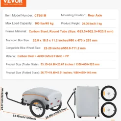 VEVOR Bike Cargo Trailer, 88/100/160 lbs Load Capacity, Heavy-Duty Bicycle Wagon Cart, Foldable Compact Storage with Universal Hitch