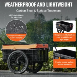 VEVOR Bike Cargo Trailer, 88 lbs Load Capacity, Heavy-Duty Bicycle Wagon Cart, Foldable Compact Storage with Universal Hitch, Waterproof Cover, 16" Wheels, Safe Reflectors, Fits 24"-28" Bike Wheels